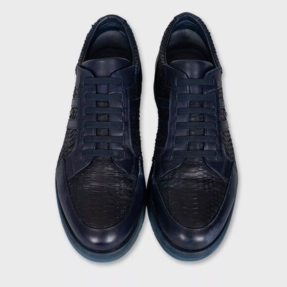 Zilli Blue Leather & Snakeskin Sneakers  EU43.5 - Picture 2 of 5